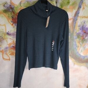 Levi's Dark Teal And Navy Striped Long Sleeve Turtleneck Top